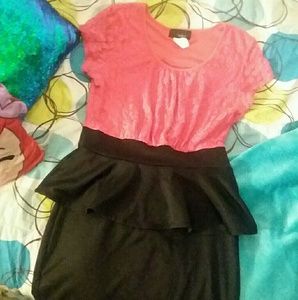 Pink lace knee length black dress